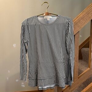 Michael Kors Black and White Striped Peplum Long Sleeve Top